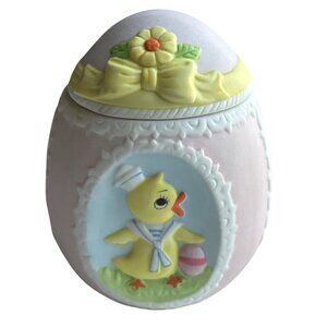 Vintage 1985 Lefton Hand-Painted Ceramic Easter Egg Trinket Box Duck Design